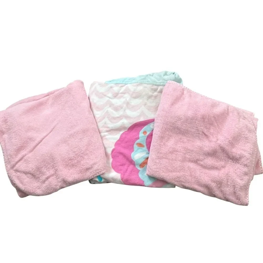 Pottery Barn Kids 3 Toddler Pink Butterfly Towels Hooded Wrap Bath Pool Beach
